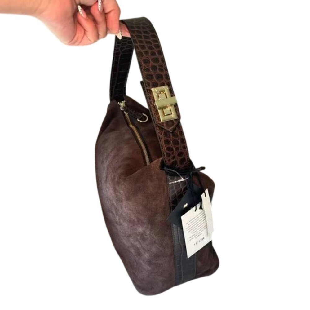 Claudia Firenze Chocolate Brown Leather & Suede Shoulder Bag NWT